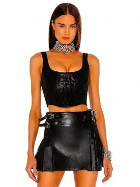 💥KILLER DESING💥REVOLVE x DUNDAS Genuine Leather Pleated Buckled Skirt in Black